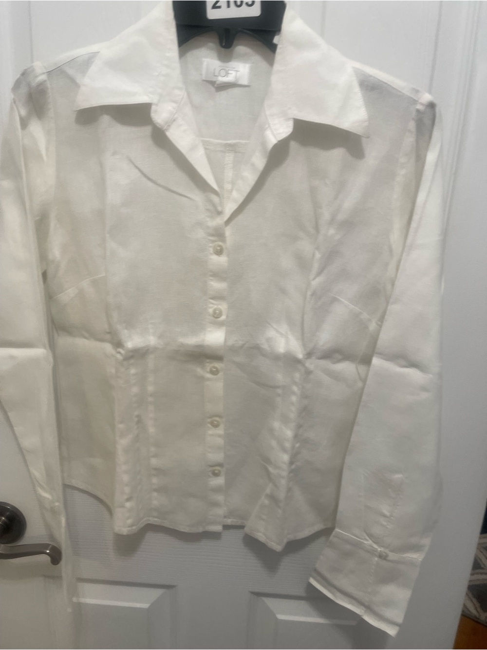 LOFT Cream Button-Front Long Sleeve Shirt
